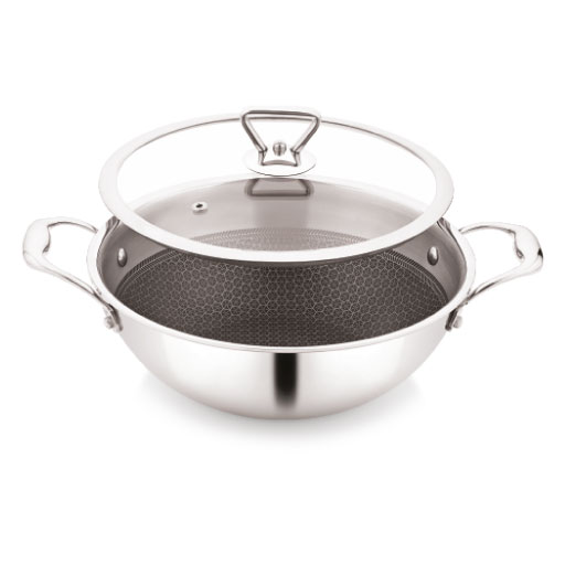 TRIPLY HONEY COMB KADAI WITH GLASS LID (Pro Series)